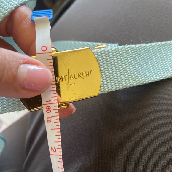 Used skinny 80s Yves Saint Laurent Pale Blue Woven Belt w/Gold Hardware main image 6